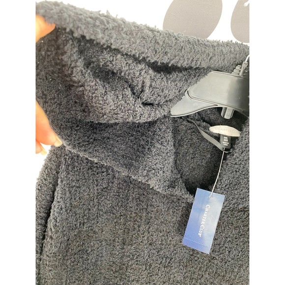 Charter Club NWT Hooded Knit Poncho Pull On Super Soft Solid Black One Size New - Picture 3 of 12